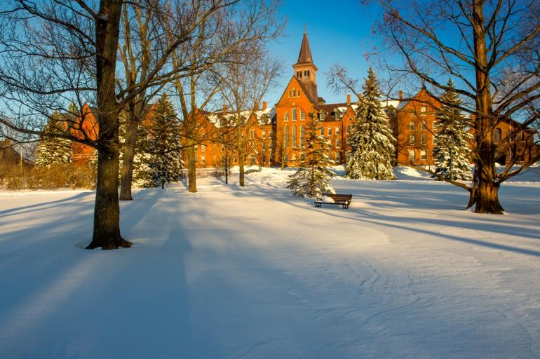 UVM campus covered in snow.