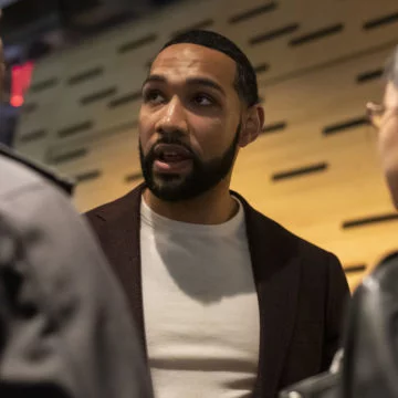 Dyjuan Tatro speaks with audience members after the screening of ‘College Behind Bars’ at the New York Film Festival this month. JAMES SPRANKLE FOR THE WALL STREET JOURNAL.