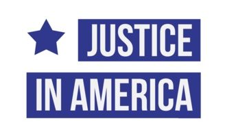 Justice in America blue logo with a star.