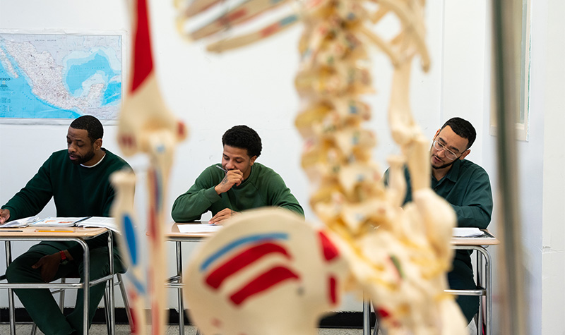 BPI Students in a classroom studying human anatomy.