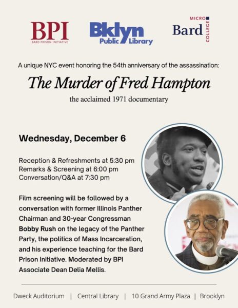 Event flyer featuring images of Fred Hampton and Bobby Rush