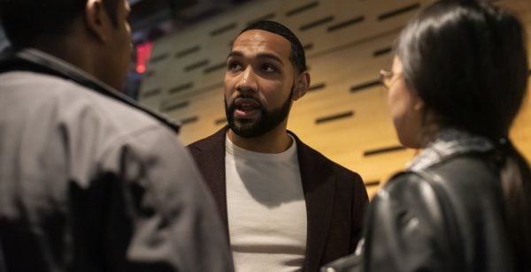 Dyjuan Tatro speaks with audience members after the screening of ‘College Behind Bars’ at the New York Film Festival this month. JAMES SPRANKLE FOR THE WALL STREET JOURNAL