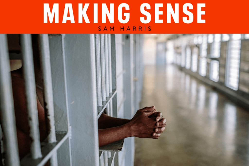 Making Sense Podcast art with photo of the interior of a prison.