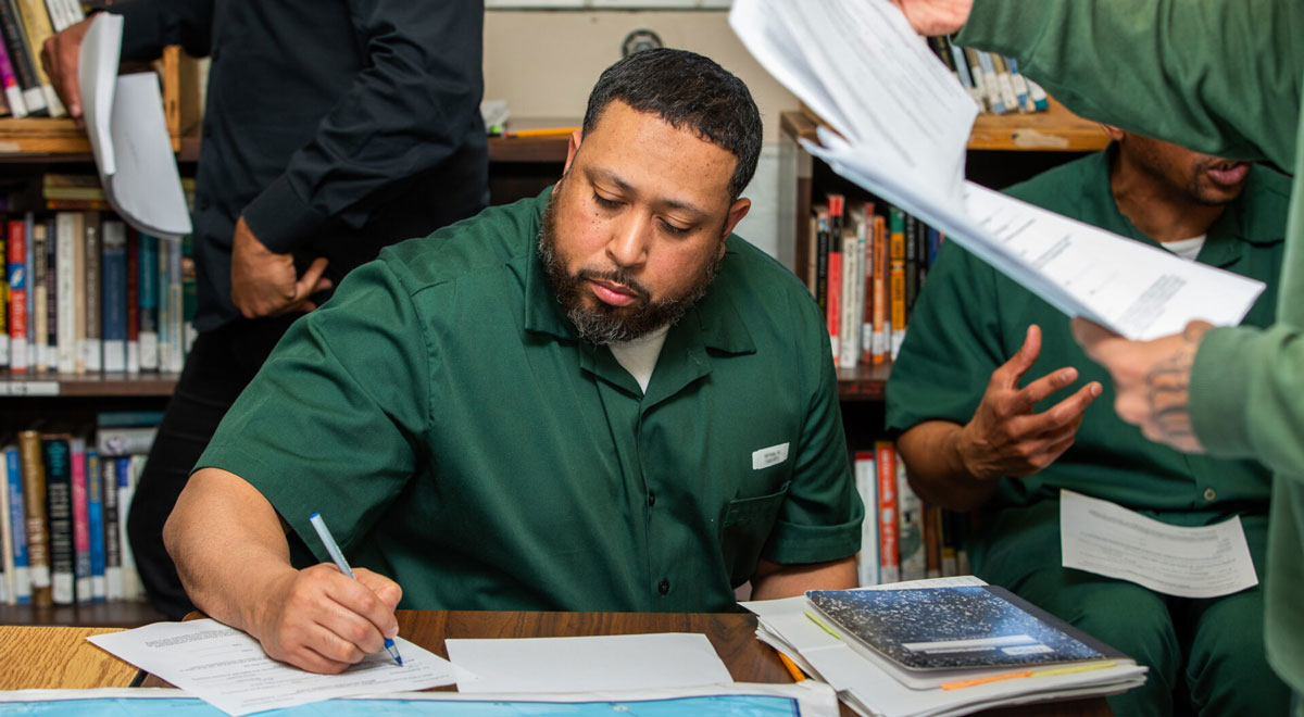 Students working together at Eastern Correctional Facility