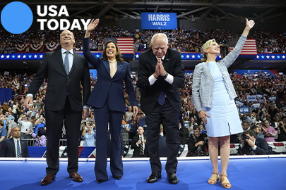 Doug Emhoff, Kamala Harris, Tim Walz, and Gwen Walz