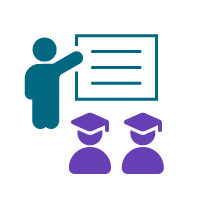 Icon of a person teaching two graduates