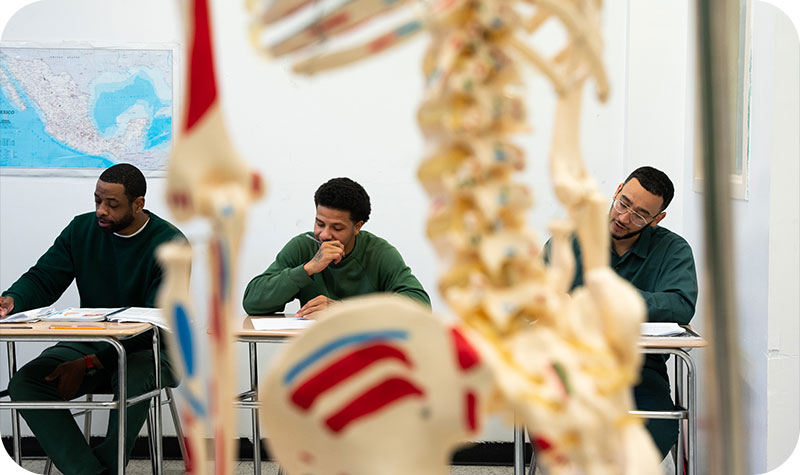 BPI Students in a classroom studying human anatomy.
